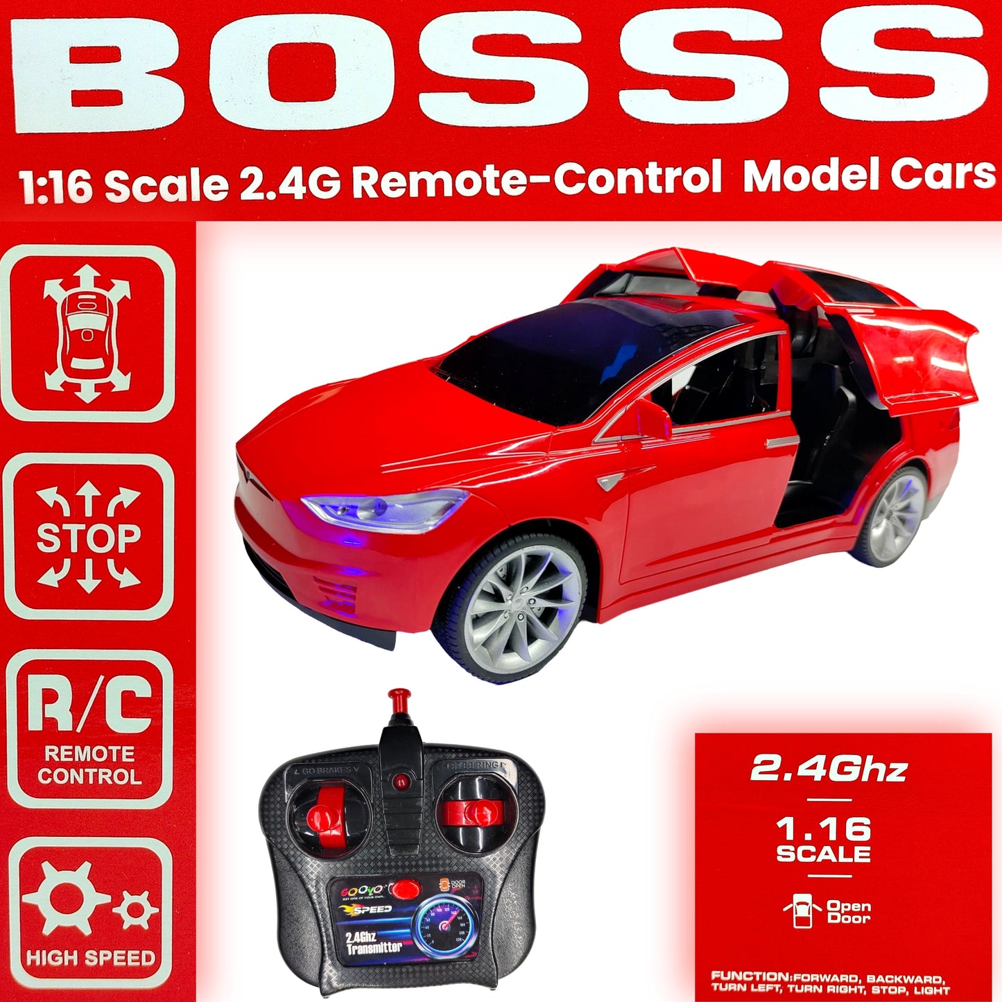 BOSSS Tesla Scale Model car 2.4G Remote control Model car with Led light